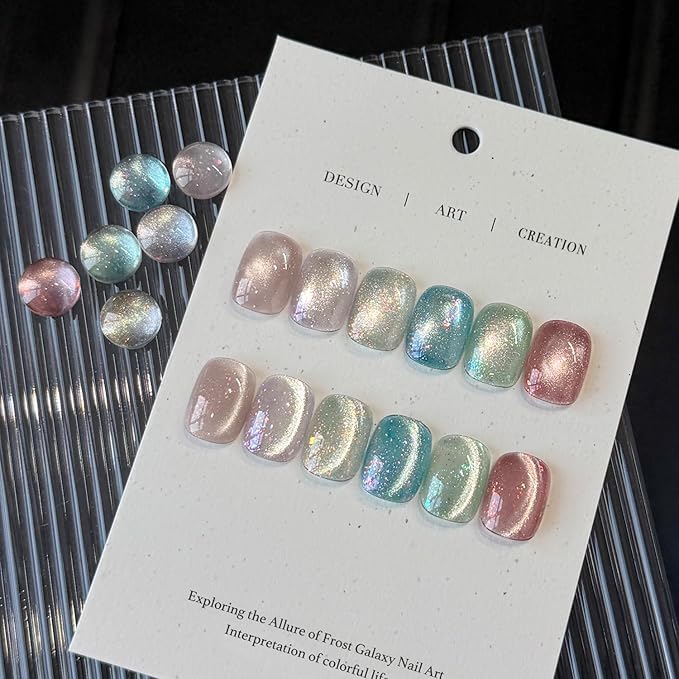 GAOY Glitter Cat Eye Gel Nail Polish Set with Magnet, 6 Colors Pink Blue Green Purple Sparkle Bling, for Salon Manicure & Nail Art DIY at Home, Frost Galaxy