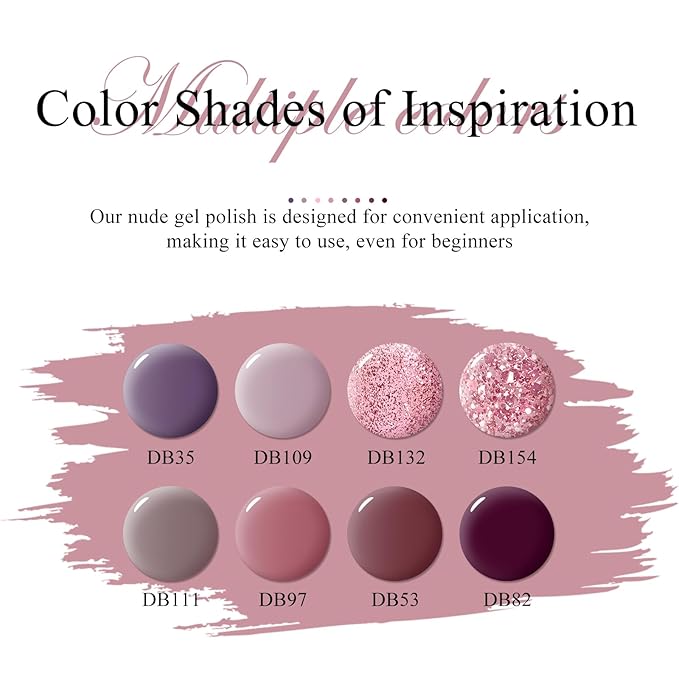 MTSSII 8 Colors Gel Nail Polish Set, Fall Colors Nude Pink Burgundy Glitter Brown Gel Polish Set Long-Lasting Uv Lamp Cured Soak off Nail Art Kit for Home Nail Salon