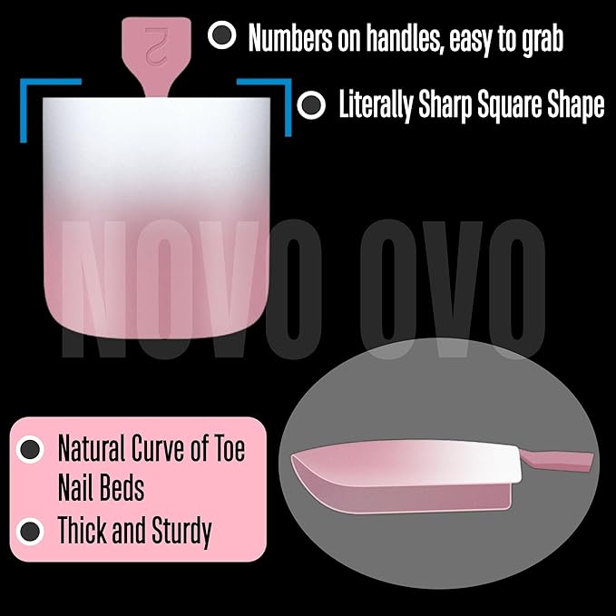 NOVO OVO Ombre French Tip Press on Toe Nail Tips, Sharp Square Pre-Designed Soft Gel False Toenail Extension, BERRY PINK Pre-applied Tip Primer & Base Coat, Full Cover Acrylic DIY x 15 Sizes 240 pcs