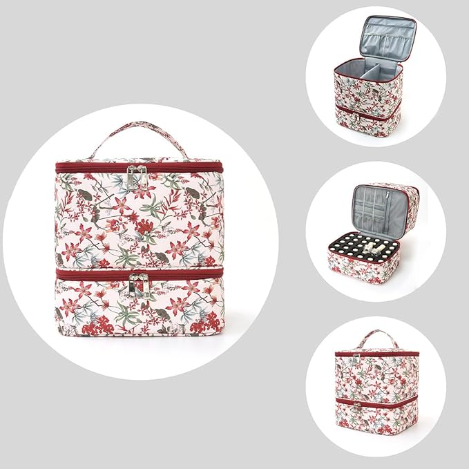 Nail Polish Organizer Aesthetic Nail Organizers and Storage, Bow Nail Supplies Kit Organizer Travel Carrying Case for Manicure Tools (Floral E, 2 Layer)
