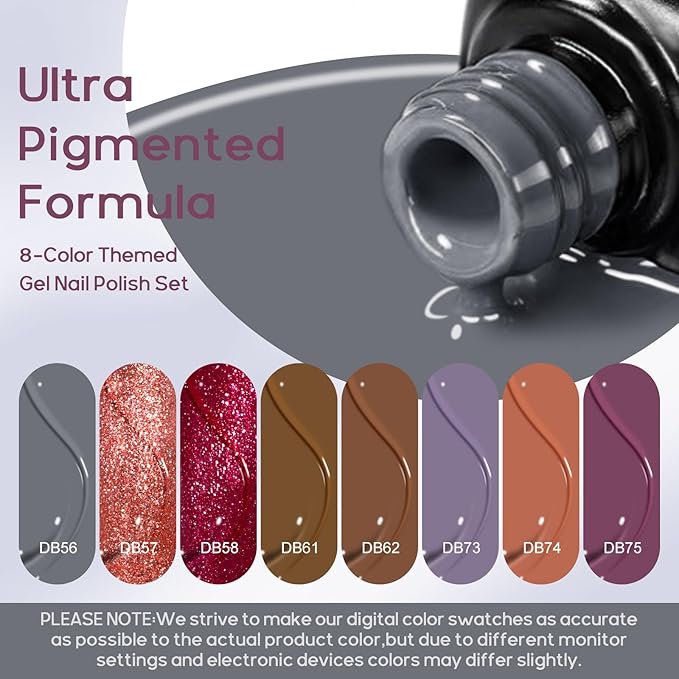 MTSSII Fall Winter Gel Nail Polish Set 8 Colors Brown Red Grey Gel Polish Purple Pink Glitter Soak Off Nail Art Manicure Kit DIY Salon No Wipe Holiday Gift