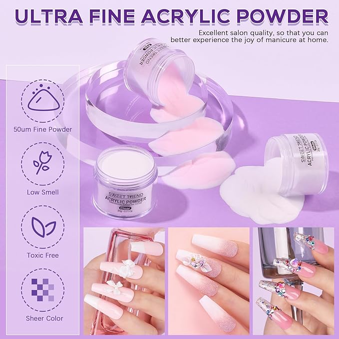 Beginners Nail Kit Acrylic Set: Professional Ultra-fine Acrylic Powder Kit with Everything - Starter Set with 600 Nail Tips Glitter Powder Nail Glue & Remover - Nail Art Supplies for DIY Home Salon