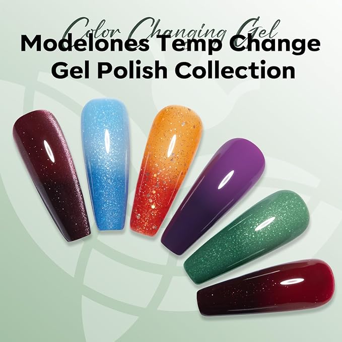 modelones Gel Nail Polish Green Sage Color Changing Mood Temperature Change Deep Green Nail Polish Gel Soak Off Nail Art 15ML