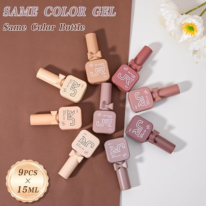 JR 9pcs 15ml Nail Gel Polish Set Earth Tone Series Gel Polish Kit UV LED Soak Off Polish Home DIY For Women Gifts B Model