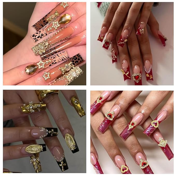 80+ Pcs Golden Nail Charms with Nail Art Rhinestones Gold Cross Virgin Mary and Rose Heart Nail Gems for Acrylic Nails Accessories for Women Manicure Craft DIY Decorations Supplies