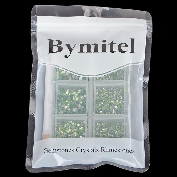 Bymitel 7200 Pieces 6 Mixed Sizes Glue Fix on Glass Rhinestones Round Crystal Gems Flatback for DIY Jewelry Making with one Picking Pen(6-Sizes 7200PCS, Peridot)