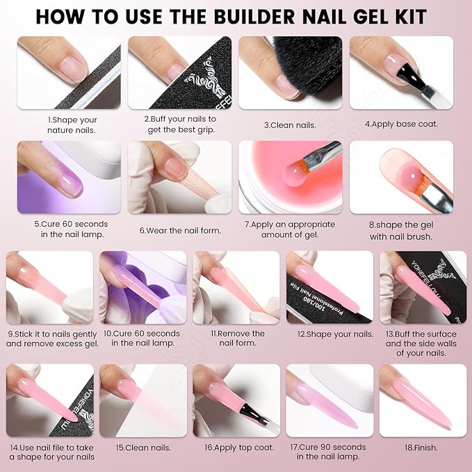 50g Builder Gel for Nails, Long-Lasting Soak-Off Nail Extension Gel for Beginners & DIY Home Salon Manicure(YMH04-Pale Lavender Nude)