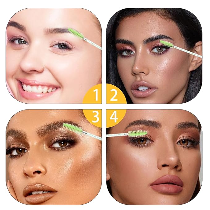 300 Pack Disposable Spoolies Brushes Sets Mascara Wand Lip Brushes Bamboo pole-shaped Handle Cotton Swab for Eyebrow Eyelash Extension Tattoo Lipstick Applicator(Green)