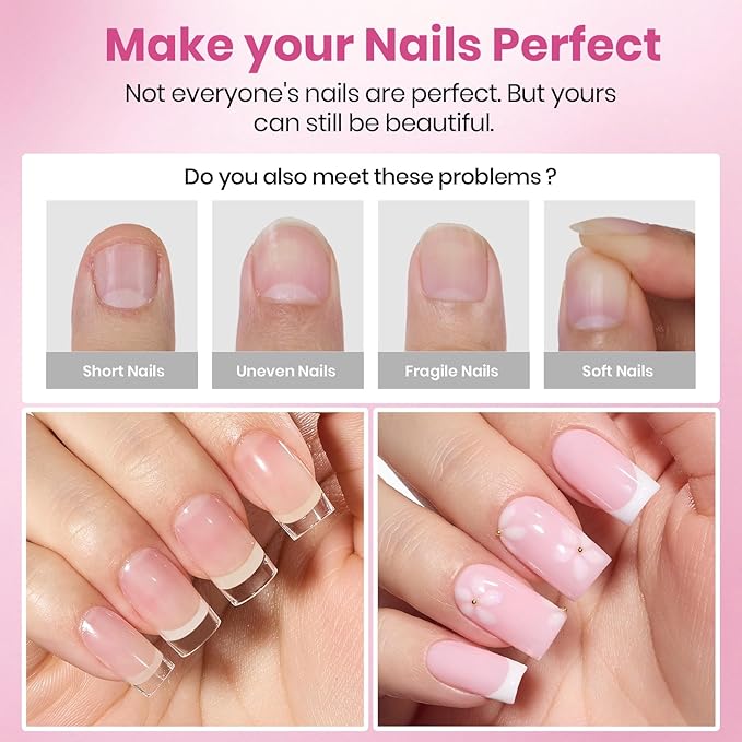 Beetles Gel Nail Tips Flat-X - Square Coffin Short, 320pcs 16 Sizes, Pre-Etched Half Matte Full Cover Soft Acrylic False Nail Tips Easy DIY Press on Nail Extension Salon for Flat & Natural Nail Beds