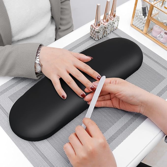 Nail Arm Rest Pillow and Mat Luxury Salon Manicure Armrest Cushion Nail Art Hand Holder Manicure Hand Rest Cushion Pad Tool for Nail Tech Manicurist (With Mat, Black)