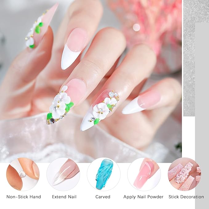 Solid Gel Builder for Nails 50g Large Capacity White Non-Stick Hand Extension 3D Carving Hard UV Gel for Nail Art Salon Home DIY
