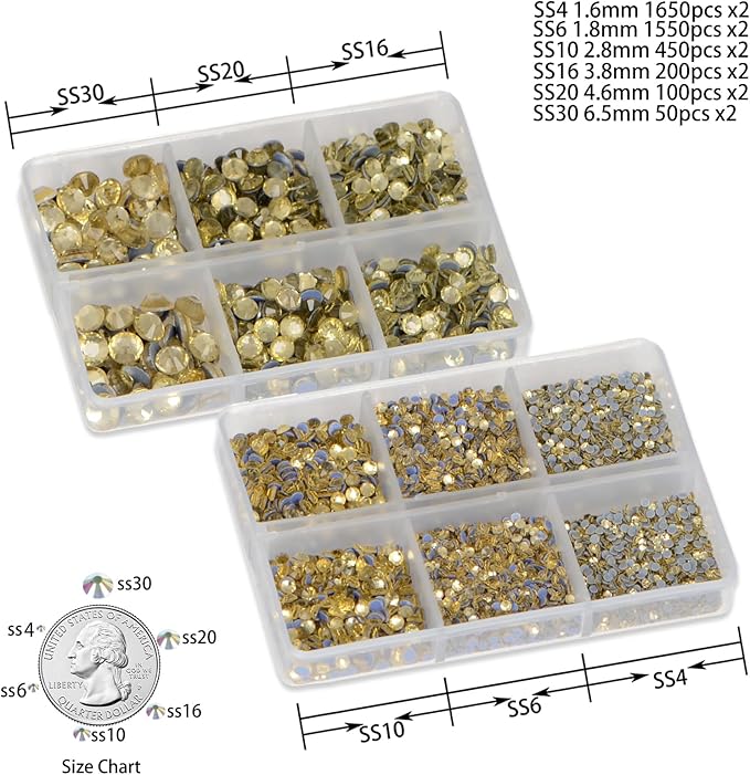 8000Pieces Hotfix Rhinestones Flatback,Rhinestones for Crafts Clothes Mixed 6 Sizes, Hotfix Crystals with Wax Pencil Kit, SS4-SS30,Jonquil