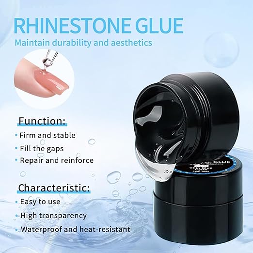 Nail Rhinestone Glue Set - Durable Nail Gem Adhesive, for Securing Nail Gems, Rhinestones & 3D Nail Charms, Long-Lasting Rhinestone Glue for Nails