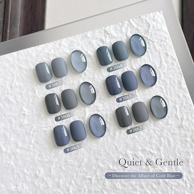 GAOY Blue Gel Nail Polish Set, 6 Colors Dark Gray, UV Light Cure Gel Polish for Nail Art DIY at Home