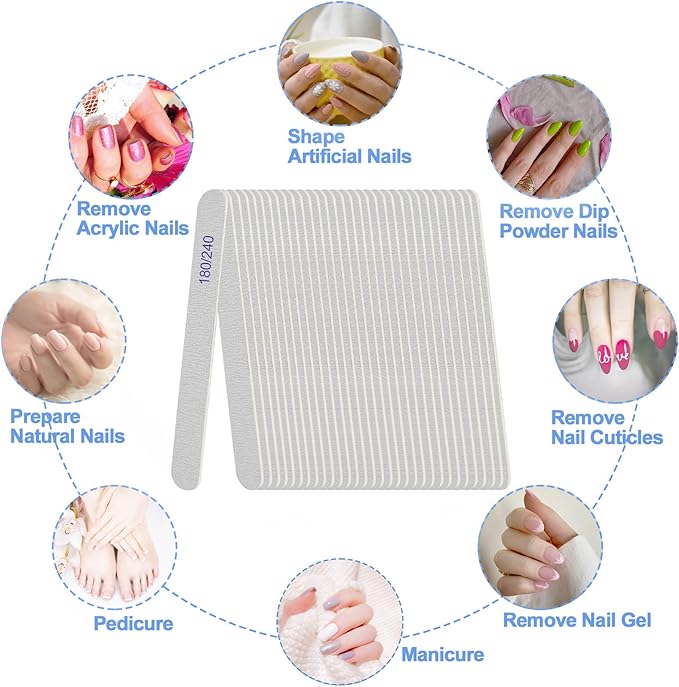 Nail File, Emery Boards for Nails 180/240 Grit Nail Files for Natural Nails Wood Double Sided Emory Fingernail Files Professional Reusable Manicure Pedicure limas para uñas (24 Packs)