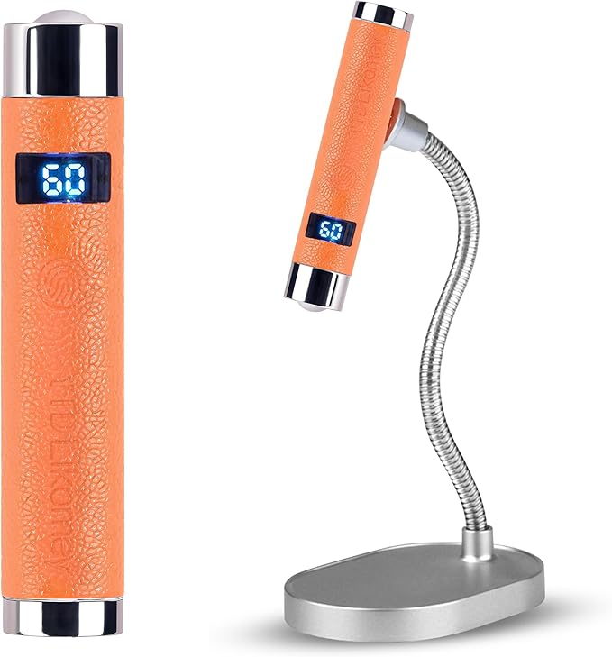 YTD Likomey Intelligent Sensor Handheld UV Light for Nail Gel with Magnetic Stand,Mini Portable Cordless Rechargeable Leather Nail Lamp with LCD Display,Fast Curing for UV Glue Builder Gel-G1 Orange