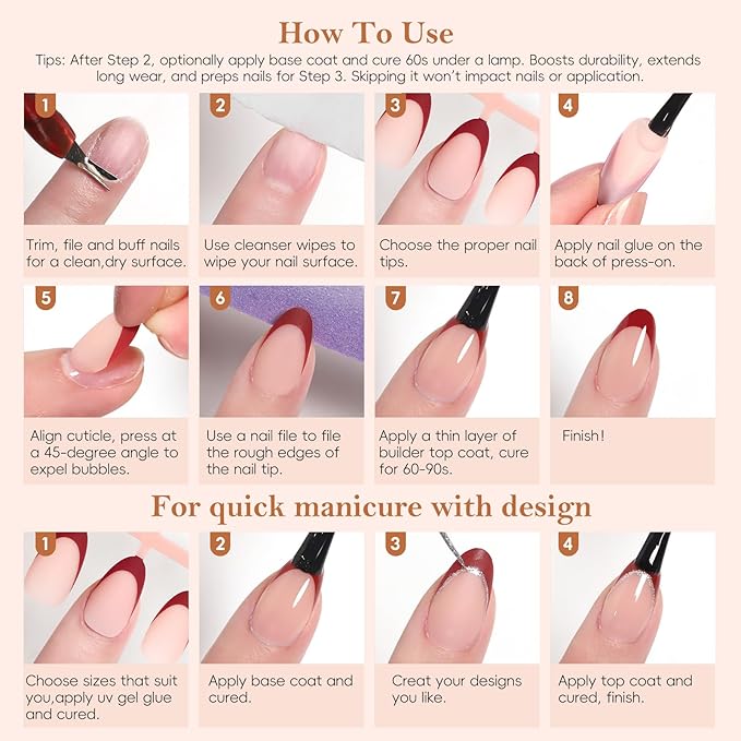 PEACECOLOR French Tip Press On Nails Kit - 160Pcs Short Almond 5 Colors Nude Fake Nails Extension Kit with Nail Glue Top & Base Coat Nail Lamp & Tools Manicure Set for Women Home DIY Gift