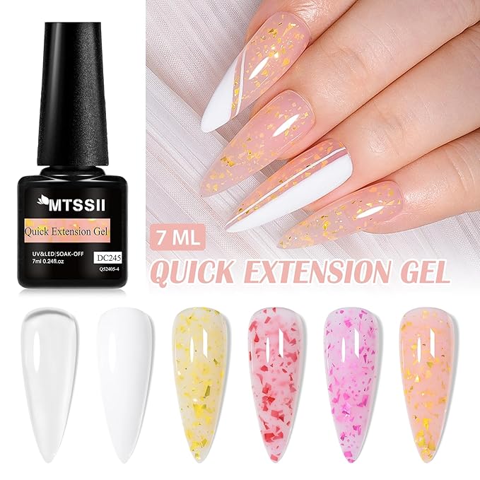 MTSSII Builder Gel for Nails, 6 Colors Hard Gel Polish Extension Kit with 100pcs Nail Forms, Files and Pen Brush Nails Art Manicure Set for DIY at Home