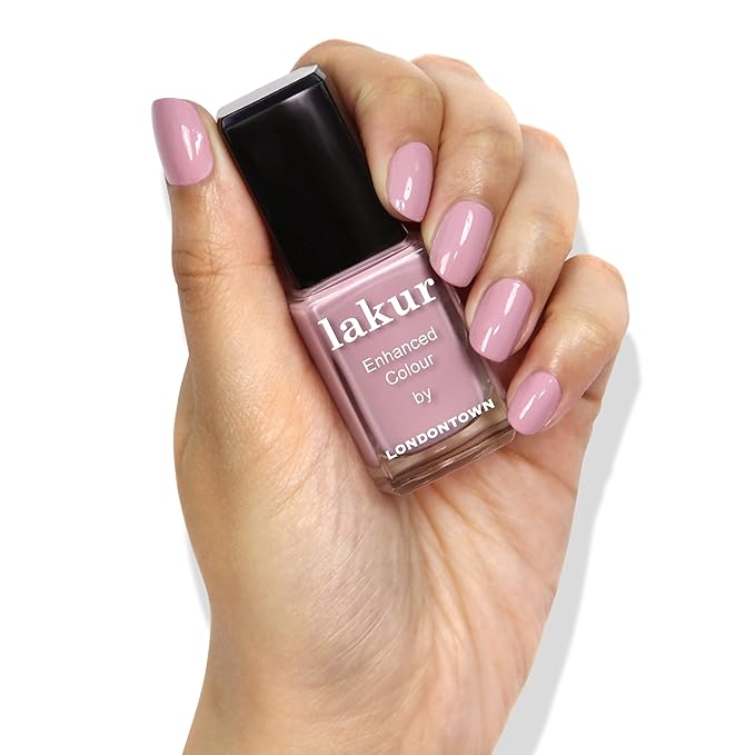 LONDONTOWN lakur Nail Polish - Chip-Resistant, Non-Toxic, Conditions & Hydrates Nails | Glossy Blue-Tinted Pink, Berry Nude, .40 fl oz
