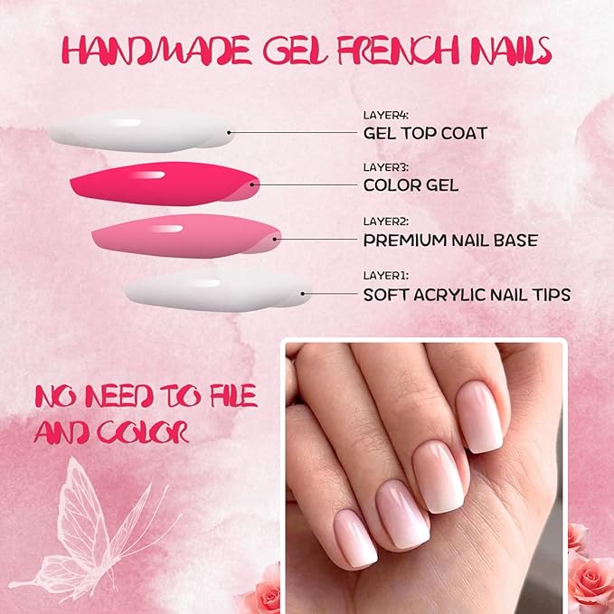 AddFavor 240pc Ombre Square Press on Nails Short Fake Nails - Glue on Nails Square Acrylic Nails Press ons Nail Tips Short Stick on Nails with Nail Glue and Adhesive Tabs for Women