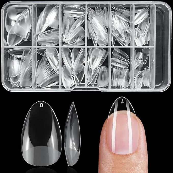 240pc Almond Gel Nail Tips Short Fake Nails for Press on Nails Clear Acrylic Nails Tips, 12 Sizes Full Cover Nail tips Almond Soft Gel Nail Tips False Nails Extension Artificial Fingernail