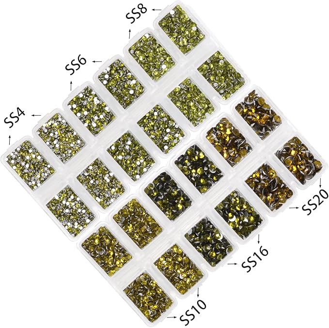 10000 Pieces Rhinestones 6 Sizes Round Crystal Glass Flat Back Rhinestones with 1Tweezers and 1Picking Pen for Nail Art Crafts Clothes Bags DIY (Olivine)