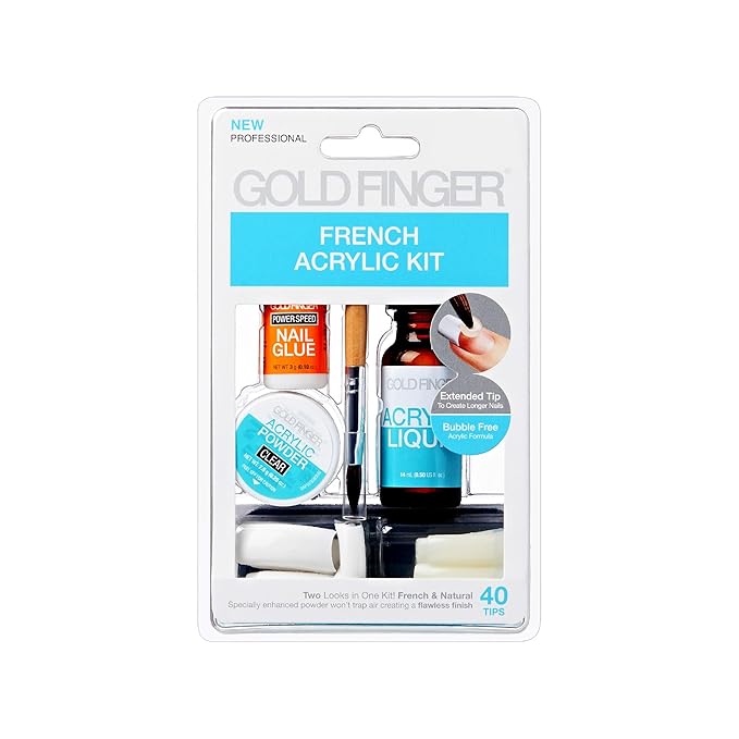 GOLDFINGER Professional French Acrylic Kit, Full Nail Extension System with Acrylic Clear Powder and Liquid, Essential Tools, Nail Glue Included, 40 Tips for French & Natural Styles