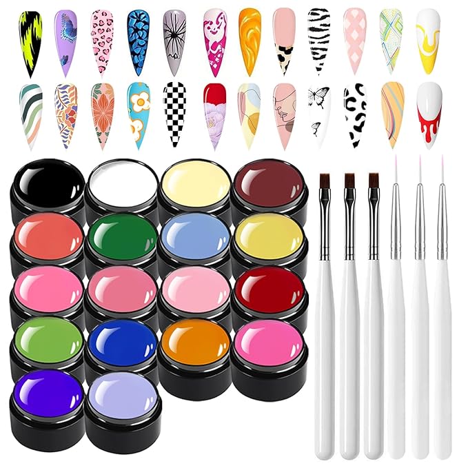 18 Colors Nail Painting Gel Set, Nail Paint for Nail Art Gel Polish For French Tip Tool Design For Home Salon DIY Nail Art,UV/LED Curing Required