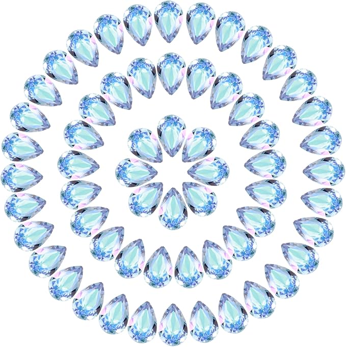 MECCANIXITY Teardrop Rhinestones 7x10mm, 84 Pcs Pointed Back K9 Glass Shiny Drop Shaped Rhinestones Crystal Gems for DIY Jewelry Making Crafts, Blue