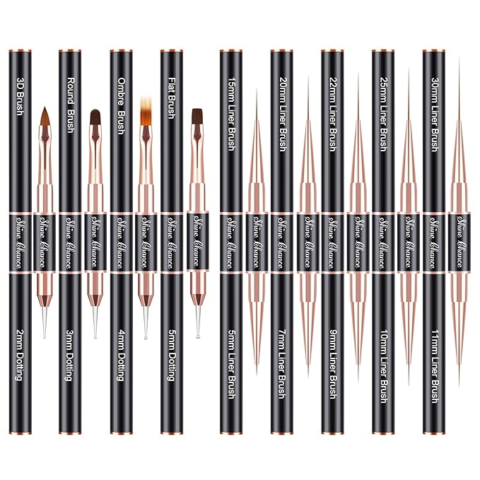 9Pcs Nail Art Brushes Set, Professional Double-Ended Acrylic Liner Detail Brushes for Gel Polish Art Nail, 3D Art Nail Dotting Brush Pen for Manicure DIY Home Salon, Black