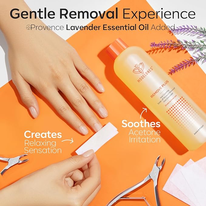 Modelones Acetone Nail Polish Remover, Professional Gel Polish Remover, Nail Glue Remover Natural Formula with Jojoba Oil for Nail Moisturizing & Care, Acrylic Dip Powder Remover(8 FL.Oz.), Lemon