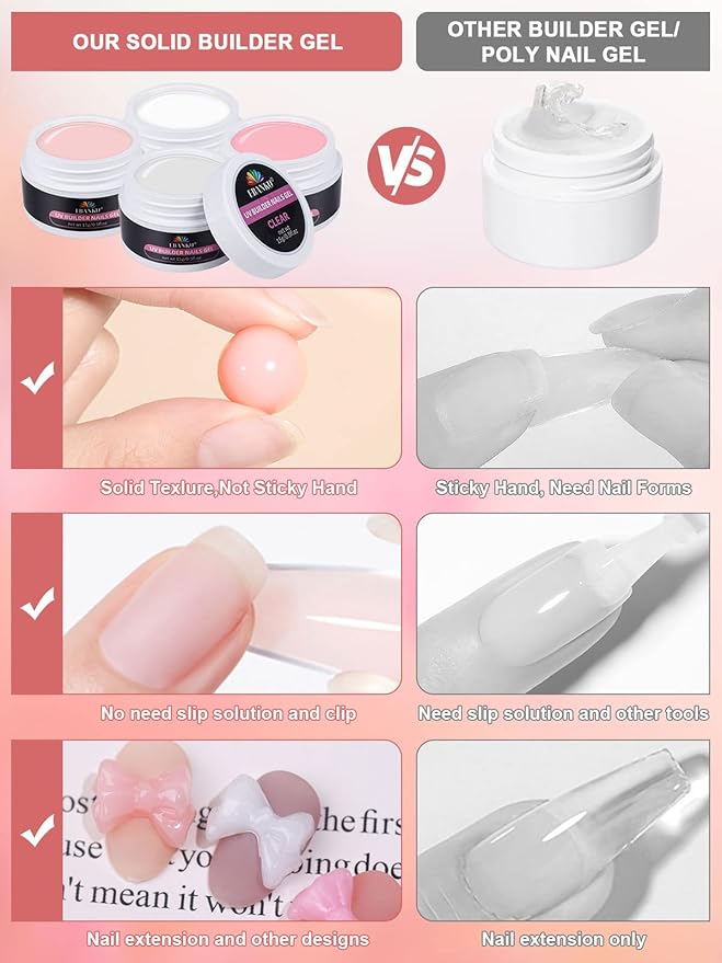 EBANKU Solid Builder Gel Kit, Builder Gel for Nails 4 Colors Clear White Nude Pink for Nail Art Strengthen Nail Extension Kit for Beginners Home DIY, 4 * 15g