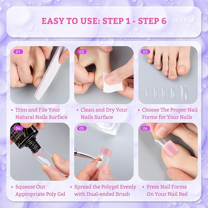 outopen 300pcs Wide Square Toe Nail Forms Clear Toenail Extension Nail Mold Full Cover Nail Art Mold for Toes for Wide Nail Beds Acrylic Extension Nail Forms for Beginners DIY Manicure, 15 Sizes
