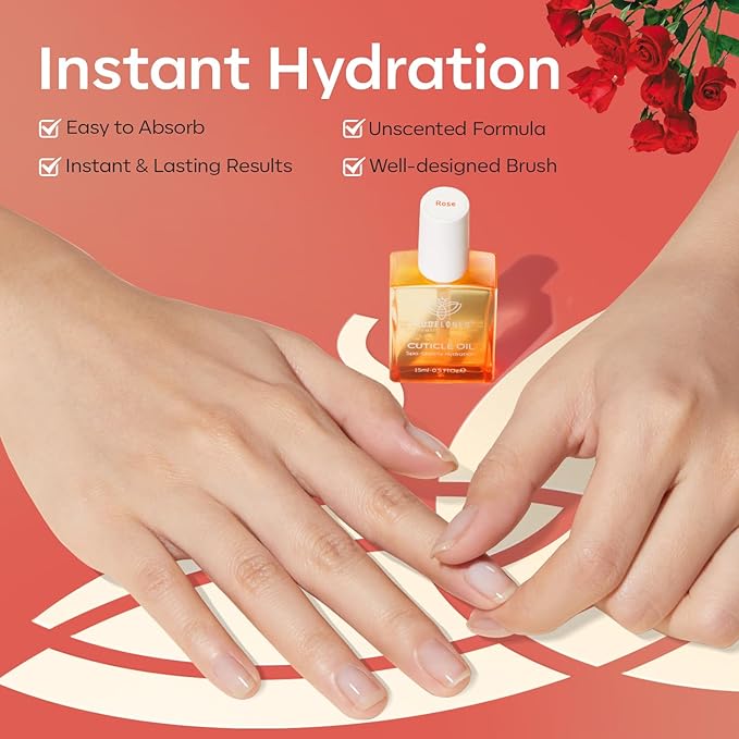 modelones Nail Strengthener Cuticle Oil for Nails Rose Nail Oil for Growth and Strength Nail Growth Oil Cuticle Care Quick Dry Nail Care Moisturize and Strengthen Damaged Nails 15ml 0.5Fl Oz