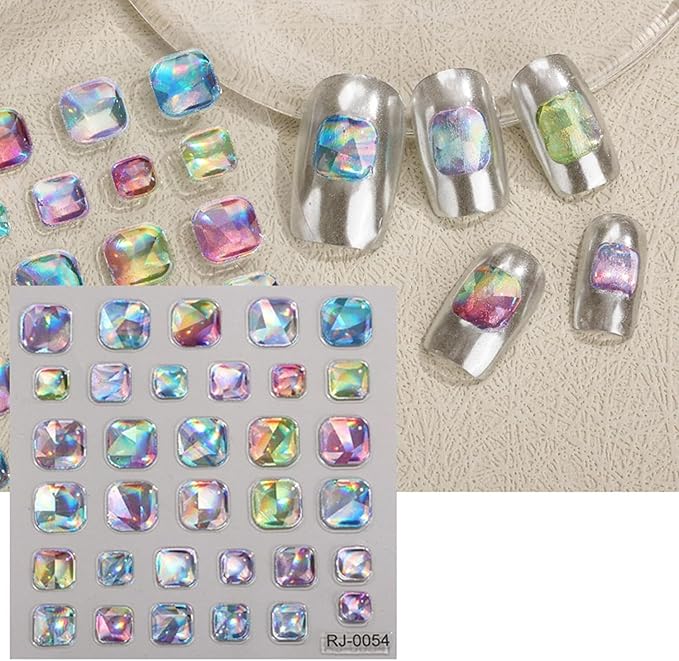 5D Gem Nail Art Sticker Decals Self Adhesive Crystal Rhinestone Embossed Nail Stickers Gem Design 5 Sheet