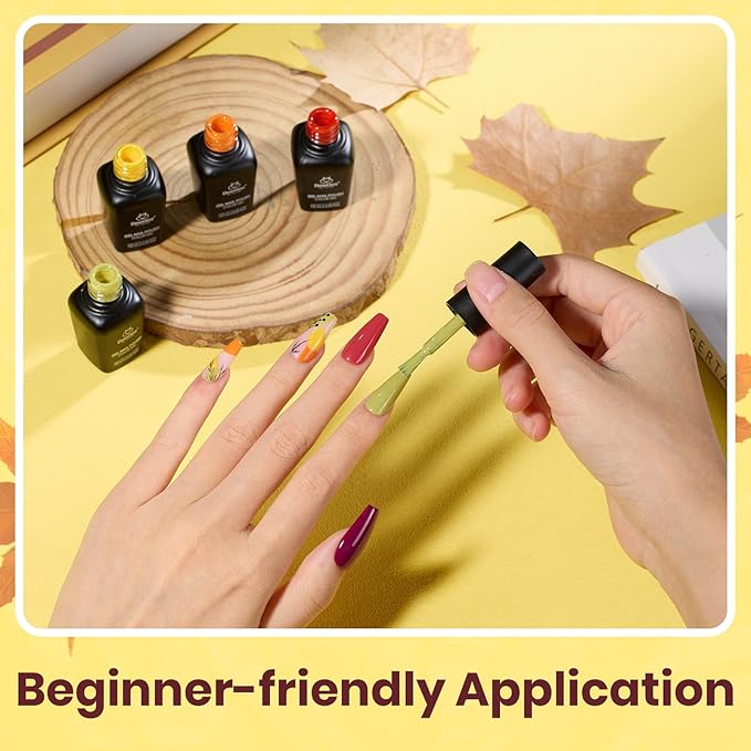 Beetles Spring Gel Nail Polish Set – 6 Colors Red Green Purple Orange Yellow Gel Polish Kit, Soak Off UV LED Gel Nail Polish for Manicure Nail Art Thanksgiving Gift for Women