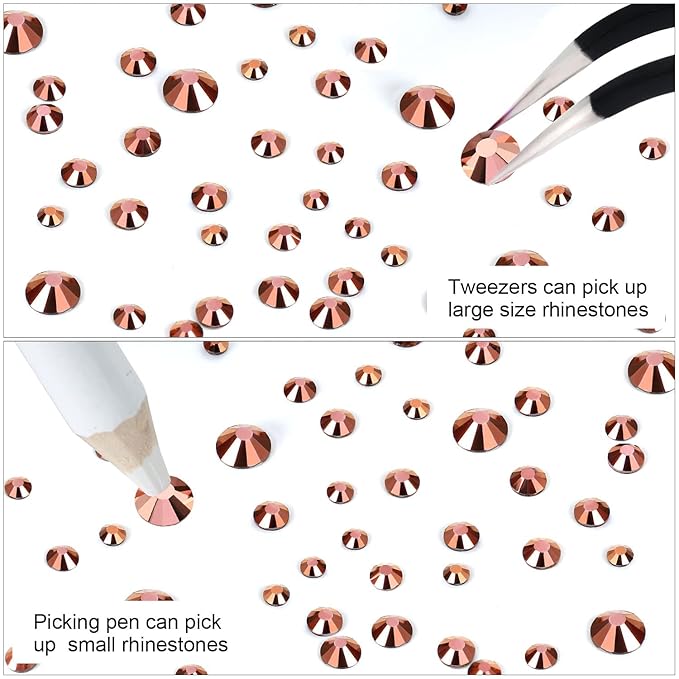 4240Pcs Rosegold Flatback Rhinestones 6 Sizes Crystal Diamonds for Nail Art Crafts Clothes Shoes with Tweezers and Picking Pen