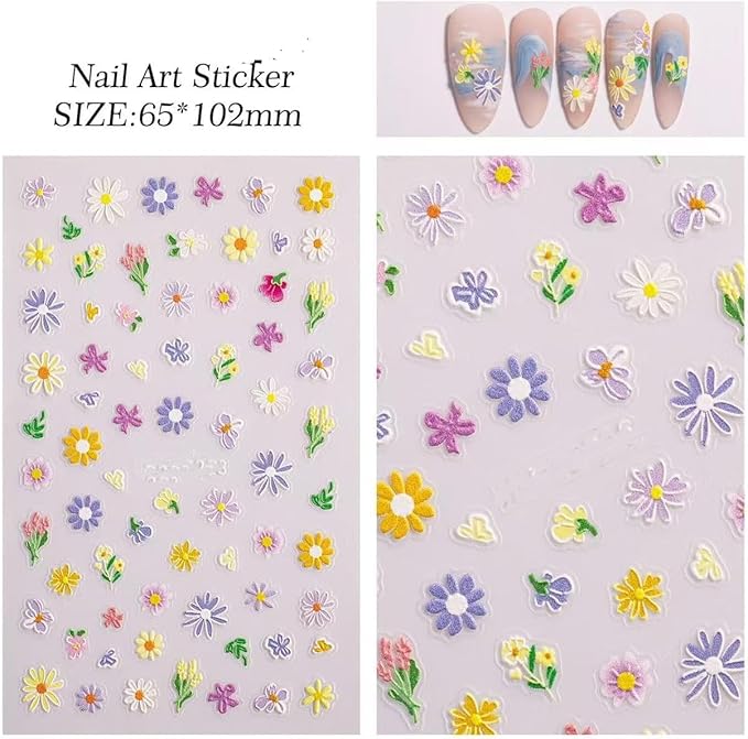 Magrace Flower Nail Stickers for Spring 1 Sheets 5D Self-Adhesive Nail Art Decals for Women Flower Stickers Decoration