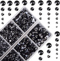 10000Pcs 2-Boxes Mixed Size Hot Fix Round Crystals Gems Glass Stones Hotfix Flat Back Rhinestones with Tweezers and Picking Pencil (Jet Black)