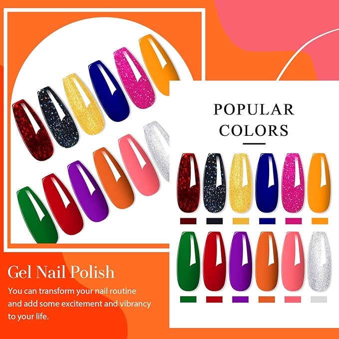 MEET ACROSS 12pcs Gel Nail Polish Set,Soak Off UV LED Lamp Gel Nail Polish Kit,Fashion Shimmer Nail Art Design Gifts for Women Manicure Salon (Base Series)