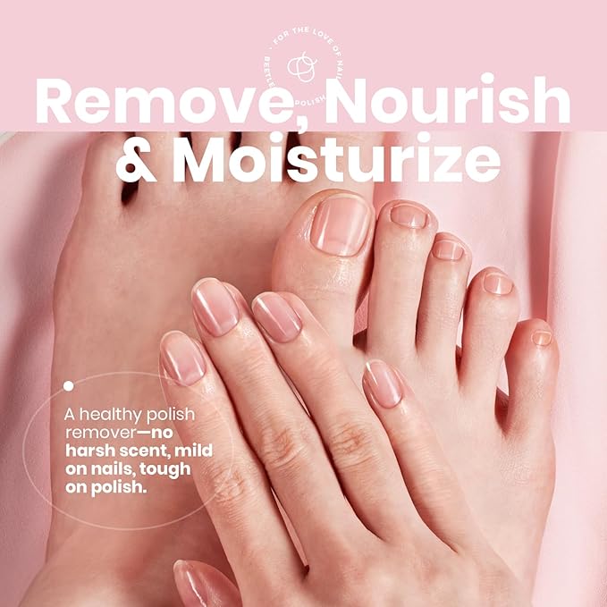 Beetles Non Acetone Nail Polish Remover - 4.06Fl Oz/120ML Nourishing Formula Acetone Free Nail Polish Remover - Non-Drying - Professional Controllable Quick & Gentle Removal for Natural Damaged Nail
