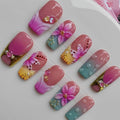 Handmade Press on Nails Medium Square Shape,Professional Handcrafted Design Glue on Nails for Women 10pcs M Size Pattern 1105
