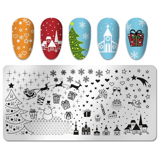 SILPECWEE 6pcs Christmas Nail Stamping Plate Nail Stamp Snowflake Elk Winter Nail Stencils Nail Art Stamping Kit Holiday Manicure Template
