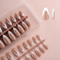 Lamemoria Pre-Design Medium Long Gel Almond French Tip Press On Nails, Brown Base White French Nail Tips, Salon False Fake Nail Kit with Glue/Tabs, 240 PCS