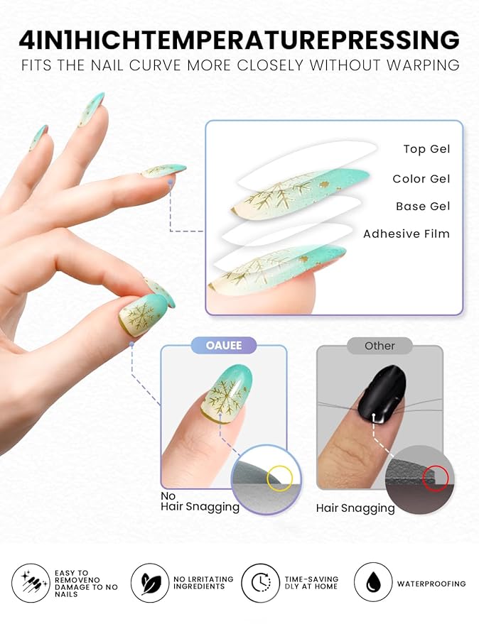 Semi Cured Gel Nail Strips | Built-In Gel Top Coat | UV Light Required | Salon Quality, Easy Application And Removal (Gilded Snow Globe Reverie ）