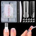 120pcs Long Square Dual Toe Nail Forms Clear Matte Full Cover Toenail Art Mold with Scale for Polygel Extension Beginners DIY Manicure with Dual-ended Brush Nail File Coffin Nails 12 Sizes