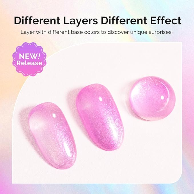 MelodySusie Jelly Pink Aurora Shimmer Gel Nail Polish, 0.5fl oz Soak Off UV LED Holographic Hot Pink Glitter Gel Polish Gift for Women Nail Art Manicure Salon DIY Nail Design Decoration at Home-G2610