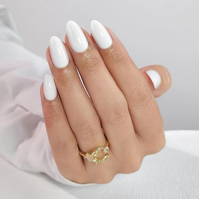 Press On Nails - Coconut | Opaque White Medium Almond Nails, Salon Quality | 32 Nails, 16 Sizes Kit with Glue and Adhesive Tabs I Female Founded - Beauty, Self Care