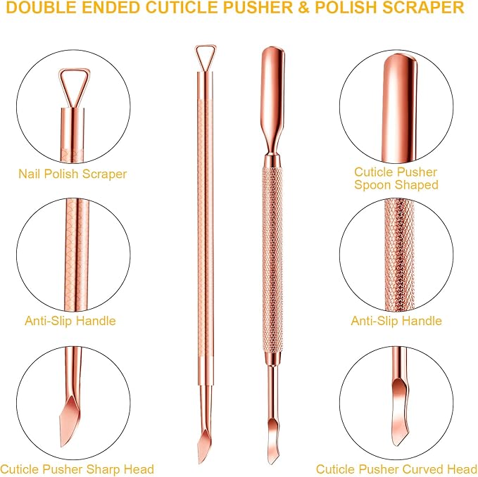 Mudder Acrylic Nail Clippers Kit False Nails Tips Cutter Professional Cuticle Trimmer Nipper Cutter Pusher Remover Stainless Steel Manicure Pedicure Art Tools Set Salon Home(Rose Gold)