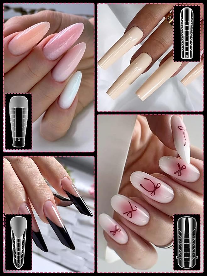 EBANKU Dual Nail Form Kit, 288PCS Poly Nail Gel Forms for French Nails, 12 Styles Dual Forms Silicone Reusable Pads, 5PCS Nail Clips, Gel Brush Pen Nail Files Buffer, Nail Extension Kit for Beginner